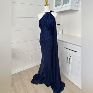 Alyce Paris 27740 Black Royal Crinkle Chiffon One Shoulder Gown Fall 2024 Sz 2